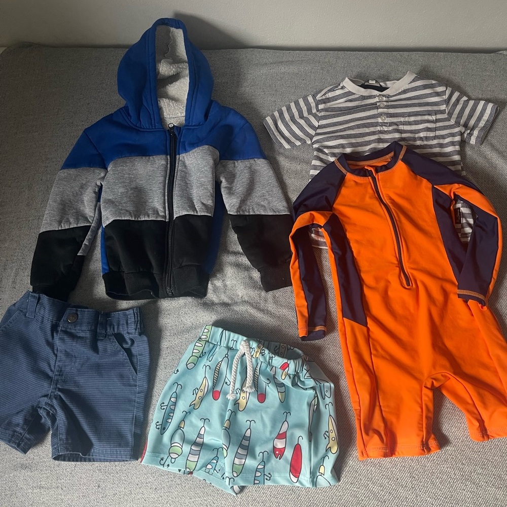 Toddler Boy 12 Months 2T Zipper Jacket Shorts Shirt Swimsuit Sherman Timberland